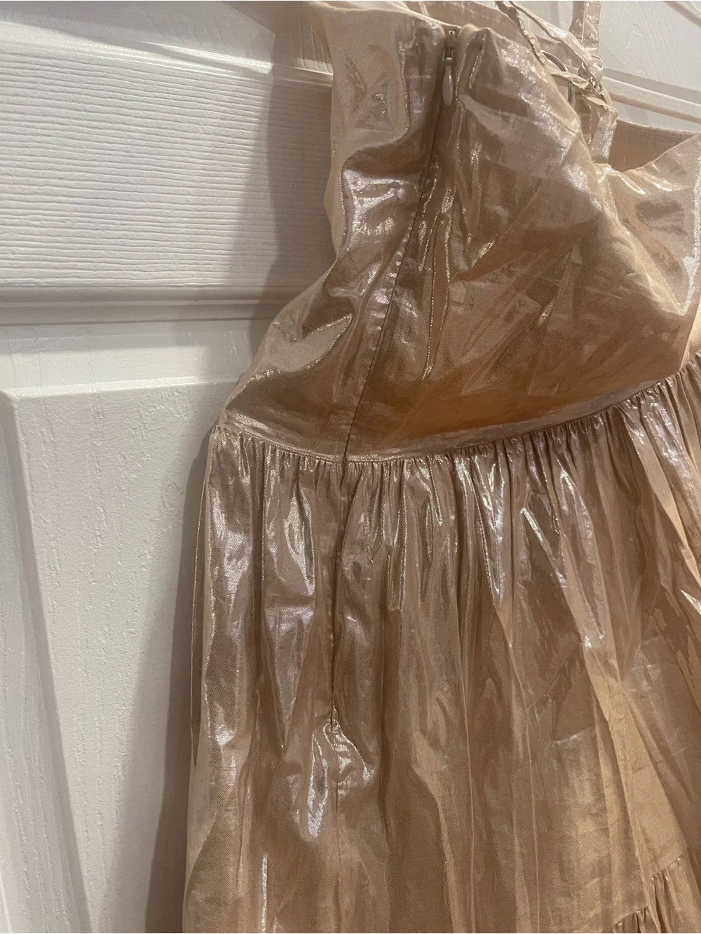 GAP Shimmery Champagne Tiered Spaghetti-Strap Dress